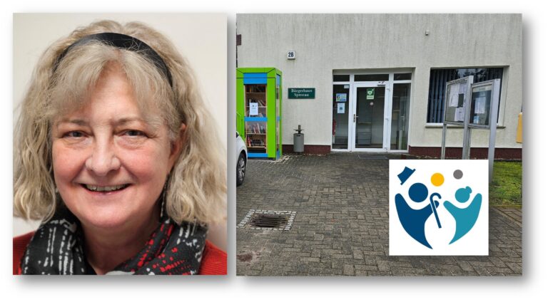 Am Ziel: Kerstin Wasmuth, Kümmerin von Grünheide, ist dabei, im Bürgerhaus Spreewerder einen permanente Anlaufstelle für Ältere, Pflegebedürftige und Angehörige zu etablieren - die "Gute Stube". Fotos/Montage: Anke Beißer
