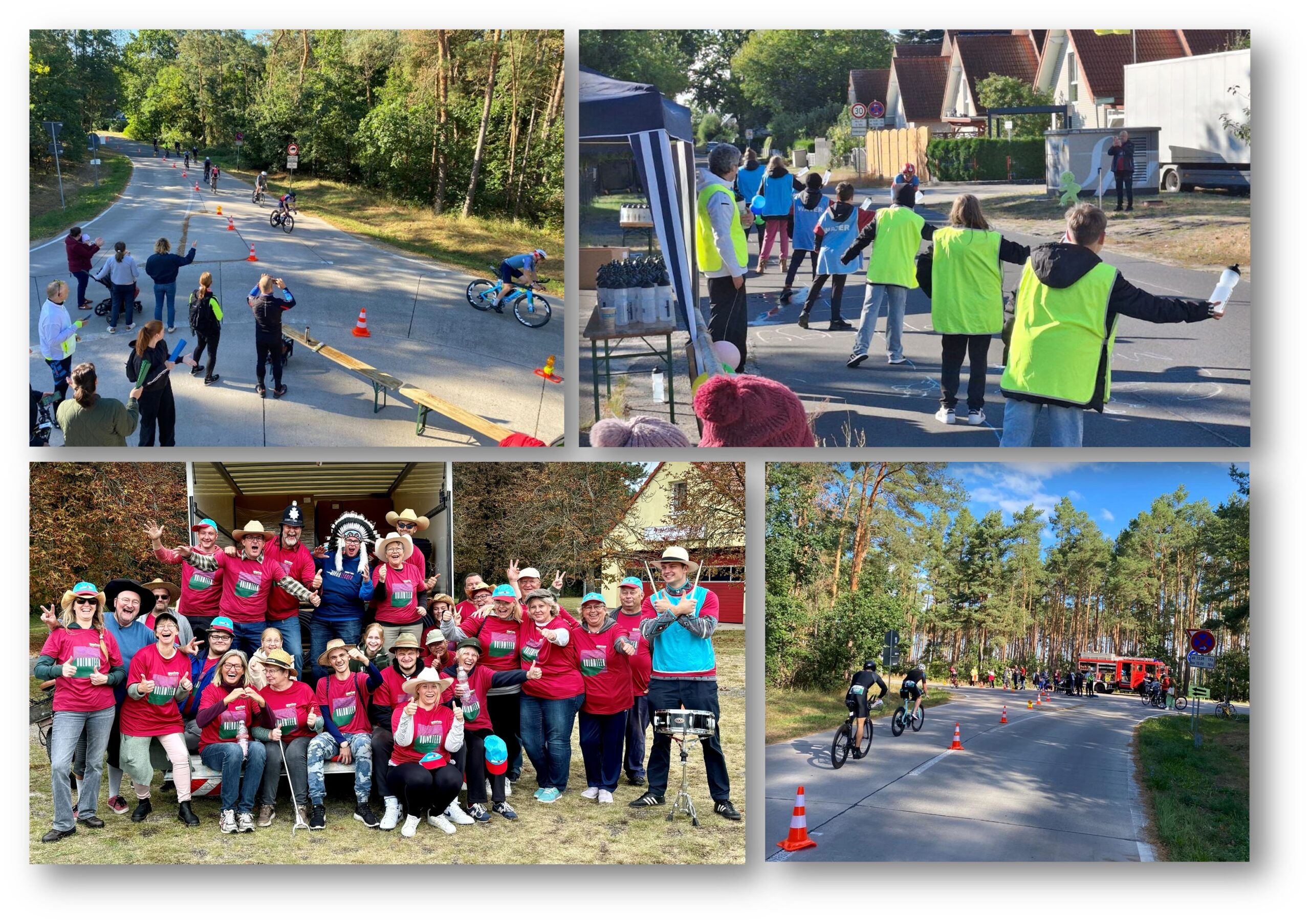 Herzstück des Ironman 70.3 Erkner: Athleten loben nicht nur die Strecke, sie loben vor allem die Unterstützung der Helfer - wie hier in Freienbrink und in Mönchwinkel (unten links). Fotos: Norman Schmidt, Jens Matzke, Ute Thieme/Montage: Anke Beißer