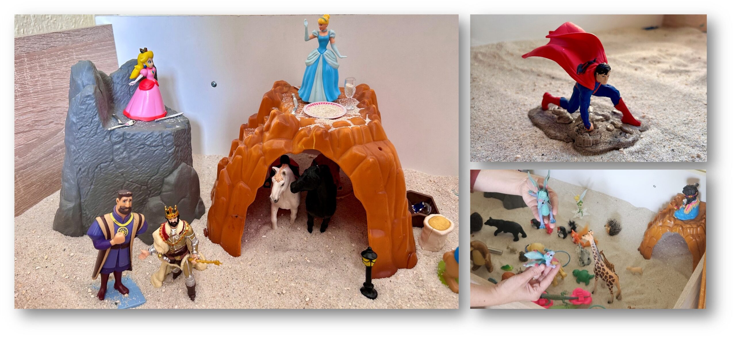 Von Supermann bis einsame Prinzessin: Geschichten, die die Kinder ohne Worte im Sandkasten erzählen, geben den Blick in ihr Innerstes frei, lassen Rückschlüsse auf ihr Gefühle und Befindlichkeiten zu. Fotos: Stefanie Höhn (2), Anke Beißer