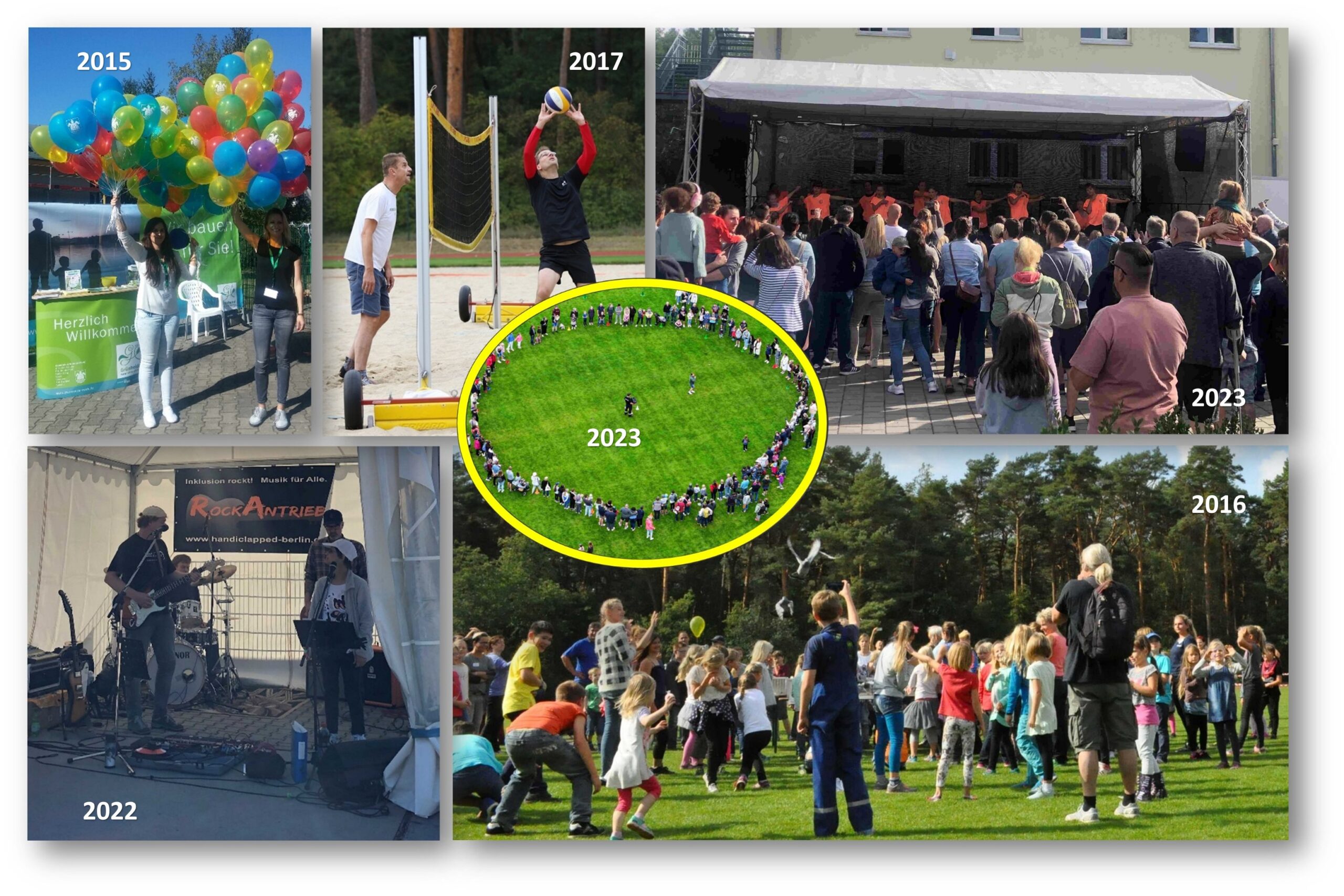 Buntes Treiben garantiert: Neben Informationen gibt es beim Campustag traditionell jede Menge gute Unterhaltung - ein kleiner Foto-Rückblick. Montage: Anke Beißer/Quelle: Archiv Gemeinde Grünheide (Mark)