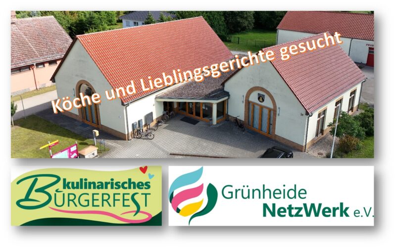 Anmeldung ist geöffnet: Am 11. Oktober findet im Bürgerhaus Kagel wieder ein Kulinarisches Bürgerfest statt. Noch können sich Hobby-Köchinnen und -Köche, Hobby-Bäckerinnen und -Bäcker anmelden. Foto: Marco Jonscher/Montage: Anke Beißer