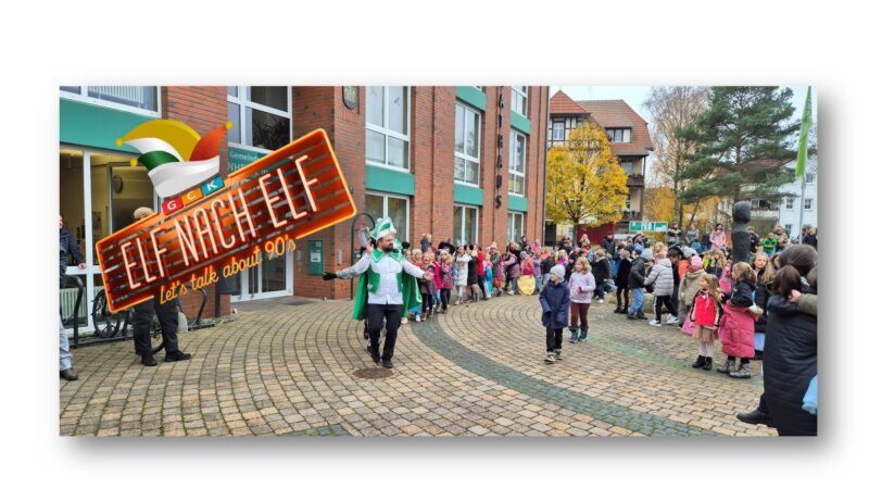 Es ist wieder so weit: Am 11.11., 11 Uhr 11, verwandelt der Grünheider Carneval Klub den Marktplatz von Grünheide, wie 2024, in eine bunte Bühne voller Musik, Tanz und guter Laune. Und präsentiert sein 2026er-Motto. Foto: Marco Großert (GCK 1968)/Montage: Anke Beißer