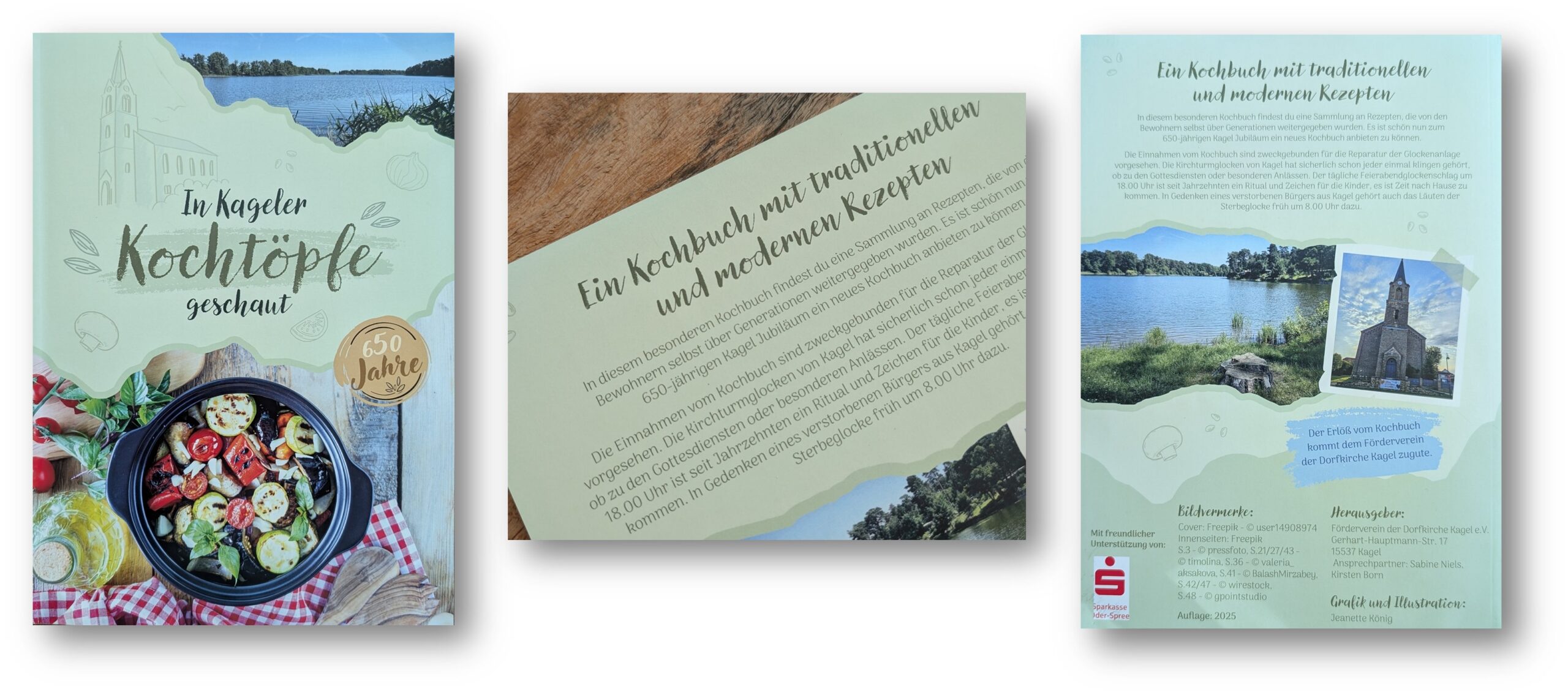 In die Kochtöpfe geschaut: 40 Rezepte wurden für das Kageler Kochbuch zusammen getragen. Das Heftchen ist gegen eine Schutzgebührt von 15 Euro erhältlich. Fotos: Albrecht Köhler/Montage: Anke Beißer
