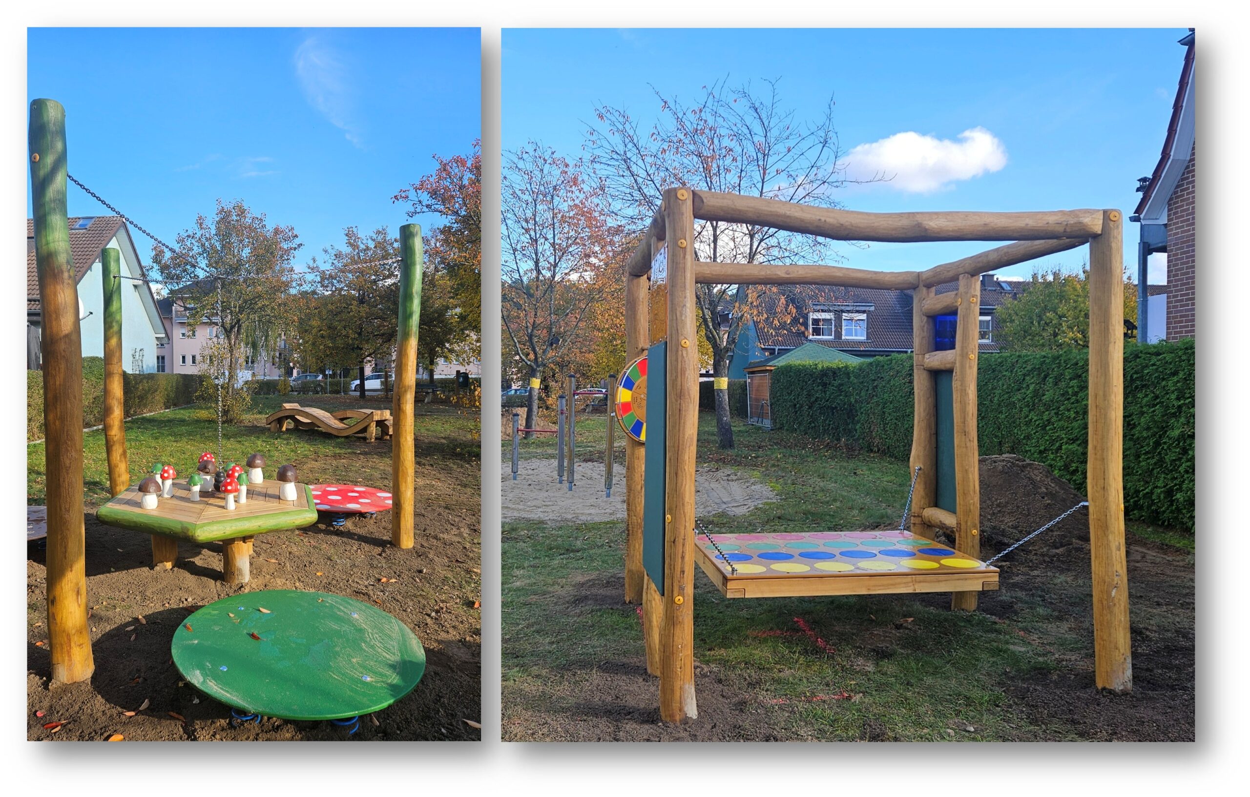 Mönchwinkler Weg: In Grünheides Ortsmitte steht das neueste Spiele-Paradies im öffentlichem Raum. Foto/Montage: Anke Beißer