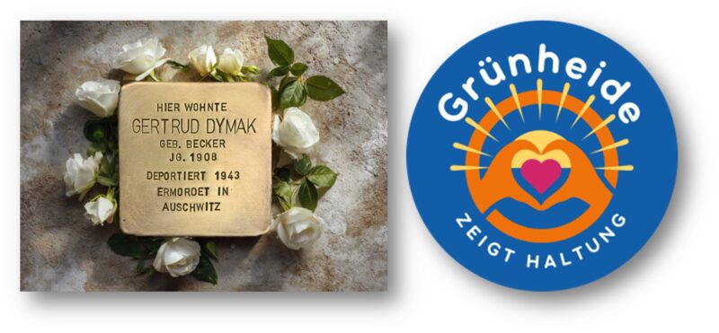 Wider das Vergessen: Das Bündnis "Grünheide zeigt Haltung" ruf für den 9. November zum Besuch der Stolpersteine auf. Foto: Albrecht Köhler (mit KI)/Montage: Anke Beißer