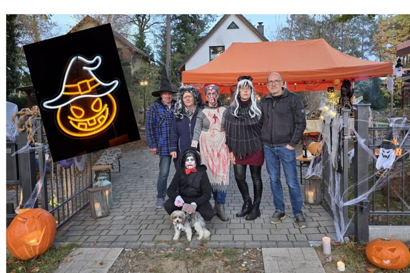 Gruseln für den guten Zweck: Nachbarn Am Anger in Hangelsberg haben mit ihrer Halloween-Party Geld für die Kita „Waldspatzen“ gesammelt. Fotos: Ingmar Goltz/Montage: Anke Beißer