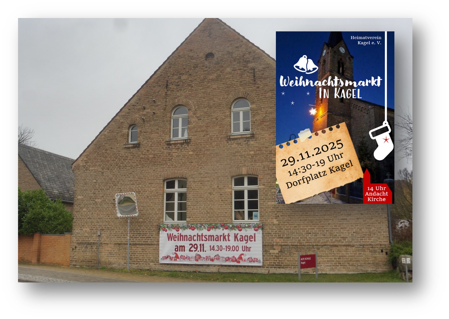 Kagel macht, wie gewohnt, den Anfang: Am Vorabend des ersten Advent zieht Lichterglanz und Budenzauber in Kagel ein. Foto: Andreas Bohne/Screenshot/Montage: Anke Beißer