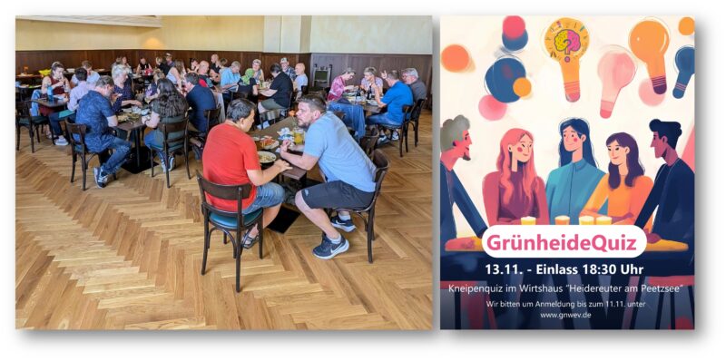 Auf zum zweiten Quiz-Abend: Das GrünheideNetzWerk lädt für den 13. November wieder ins Wirtshaus "Heidereuter am Peetzsee" zum Rätseln, Schätzen und Schmunzeln ein. Foto/Grafik: Albrecht Köhler/GrünheideNetzWerk