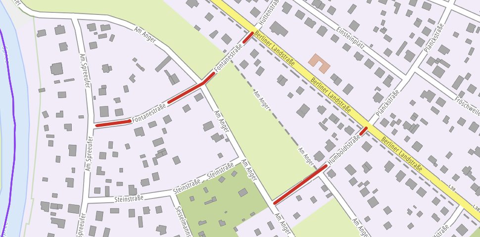 2026er-Investition: Ein lange vorgesehenes Projekt ist der Ausbau der Fontane- und der Humboldtstraße in Hangelberg. Beide Trassen standen ganz oben auf der Prioritätenliste und können nun in Angriff genommen werden. Quelle: Brandenburgviewer/Grafik: Anke Beißer