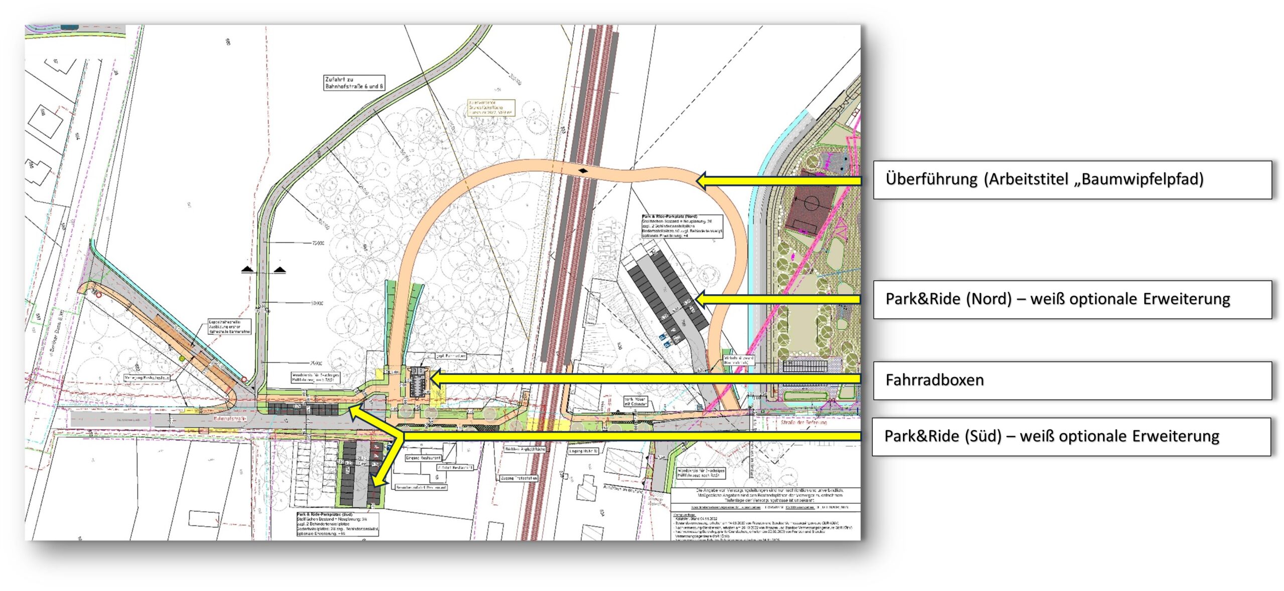 Ein erster Entwurf: Die vorliegende Zeichnung bildet die Grundlage für die weitere Planung des Bahnhofsumfeldes Hangelsberg. Quelle: Bockermann Fritze Ingenieur Consult GmbH