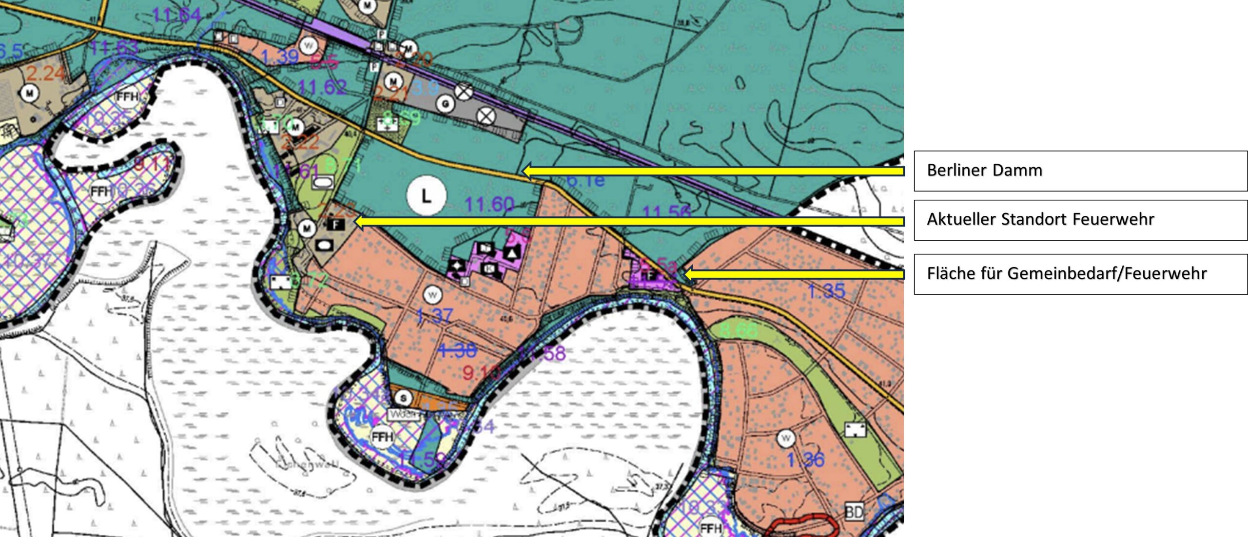 Reserviert: Im zweiten Entwurf zum Flächennutzungsplan ist eine Fläche für Gemeindebedarf - Feuerwehr - vorgesehen. Screenshot: Anke Beißer