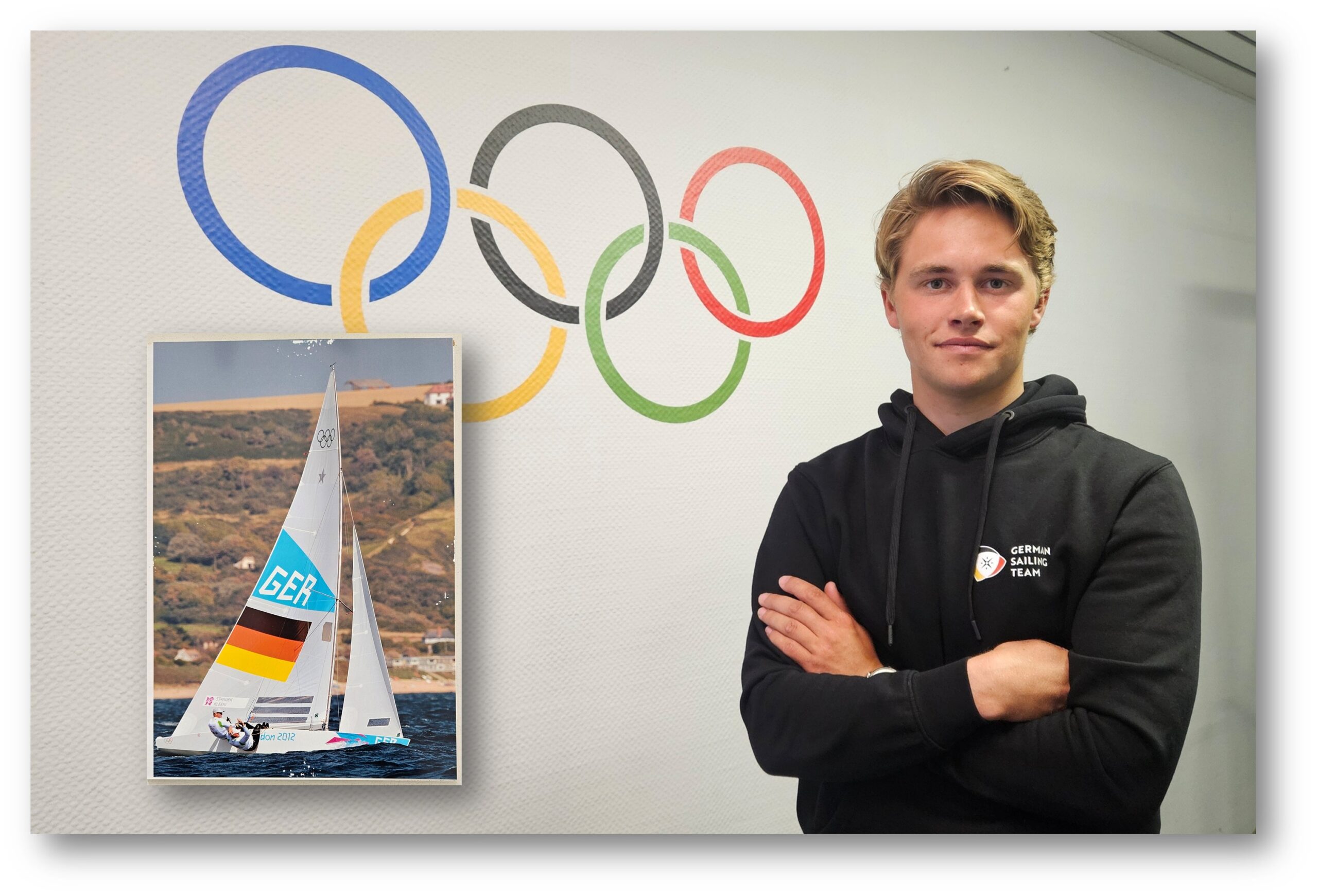 Da will er hin: Paco Melzer will zu den Olympischen Spielen 2028 nach Los Angelos. Nicht ganz unbeteiligt an dem Ziel sind seine Vorbilder. Zu ihnen gehört Robert Stanjek (kleines Foto/Credit: AP) - hier bei der Olympischen Spielen von London 2012 - aus dem Yachtclub Berlin, dem er selbst angehört. Foto/Montage: Anke Beißer