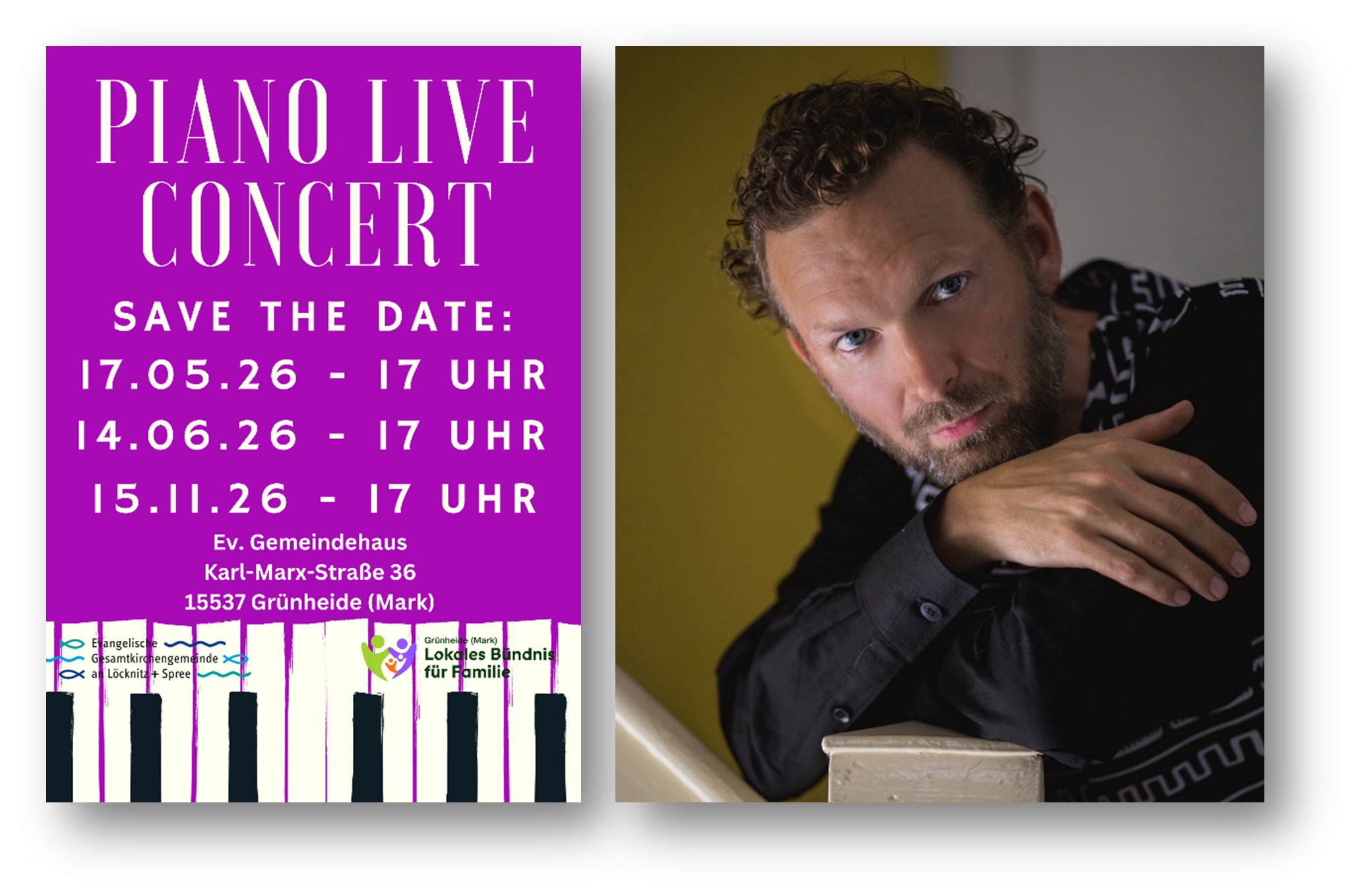 Gast aus Norwegen: Im November kommt Magnus Loddgard zum „Piano Live Concert“ nach Grünheide. Foto: Claudia Greco/Montage: Anke Beißer