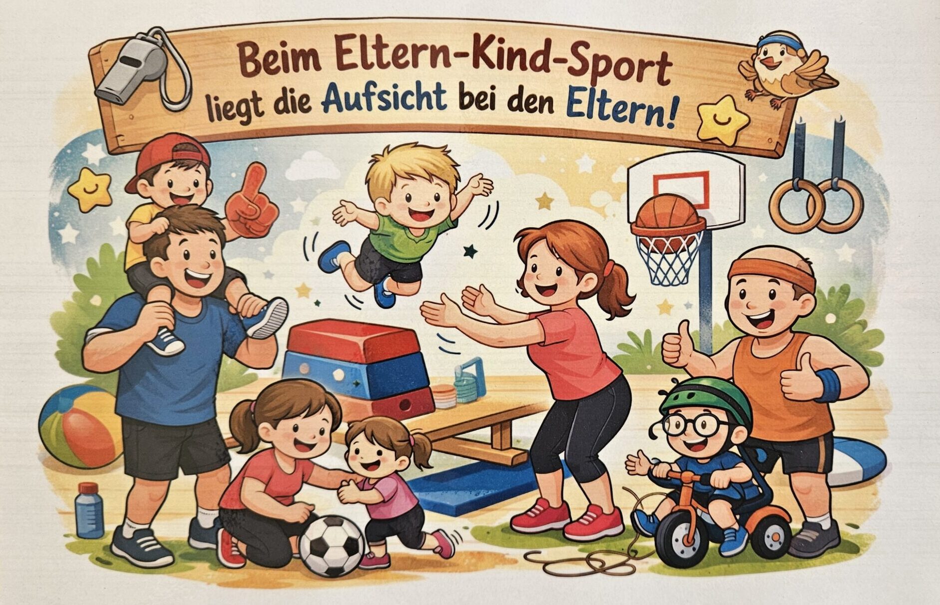 Freundliche Einladung: Das Plakat sagt, wie es langgeht - Eltern beaufsichtigen den Sport ihrer Kinder. Foto: Anke Beißer
