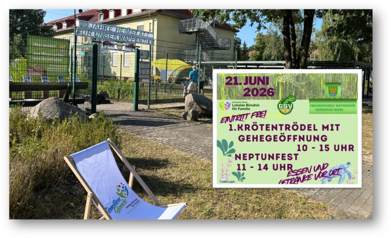 Ort der Begegnung: Rund um das Schildkrötengehege wartet am 21.06.2026 viel Vergnügen. Foto: Pauline Thiel/Montage: Anke Beißer