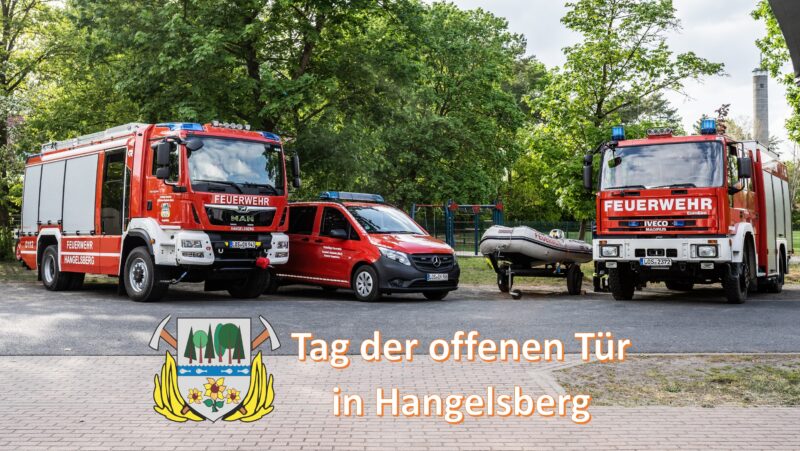 Tag der offenen Tür: Am Samstag, den 20. Juni, gibt die Ortswehr von Hangelsberg an ihrem Gerätehaus in der Bahnhofstraße einen Einblick in ihre Arbeit mit Technikschau und Vorführungen. Foto: Nicole Behling/Montage: Anke Beißer