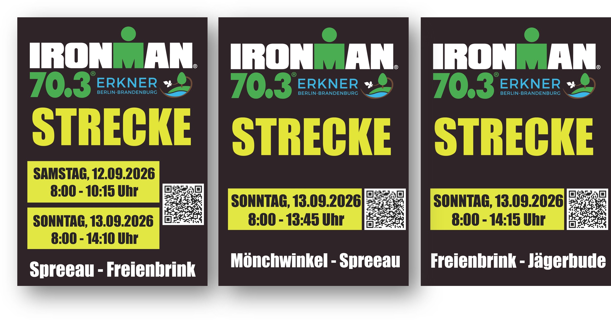 Achtung Sperrung für den Ironman 70.3 Erkner: Entlang der Radstrecke hängen bereits die Hinweisschilder für die Einschränkungen am 12. und 13. September 2026. Fotos/Montage: Anke Beißer