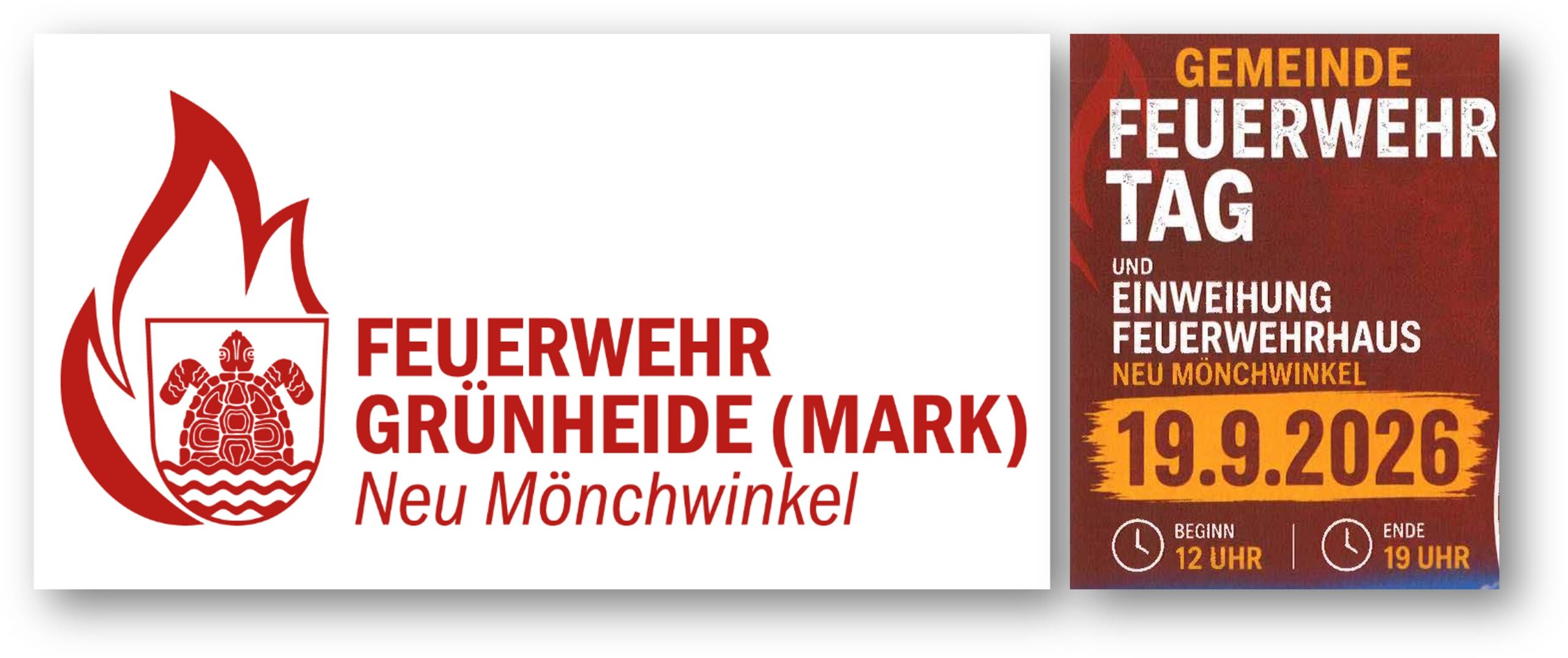 Einladung zum Gemeindefeuerwehrtag: Am 19. September wird in Neu Mönchwinkel Einzug in das neue Objekt gefeiert. Quelle: Ortswehr Neu Mönchwinkel/Montage Anke Beißer